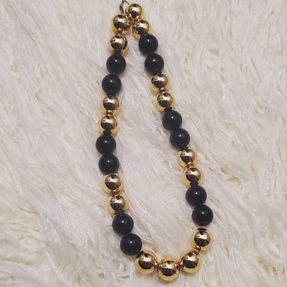 Gold and Black Bubble Bead Necklace🌴